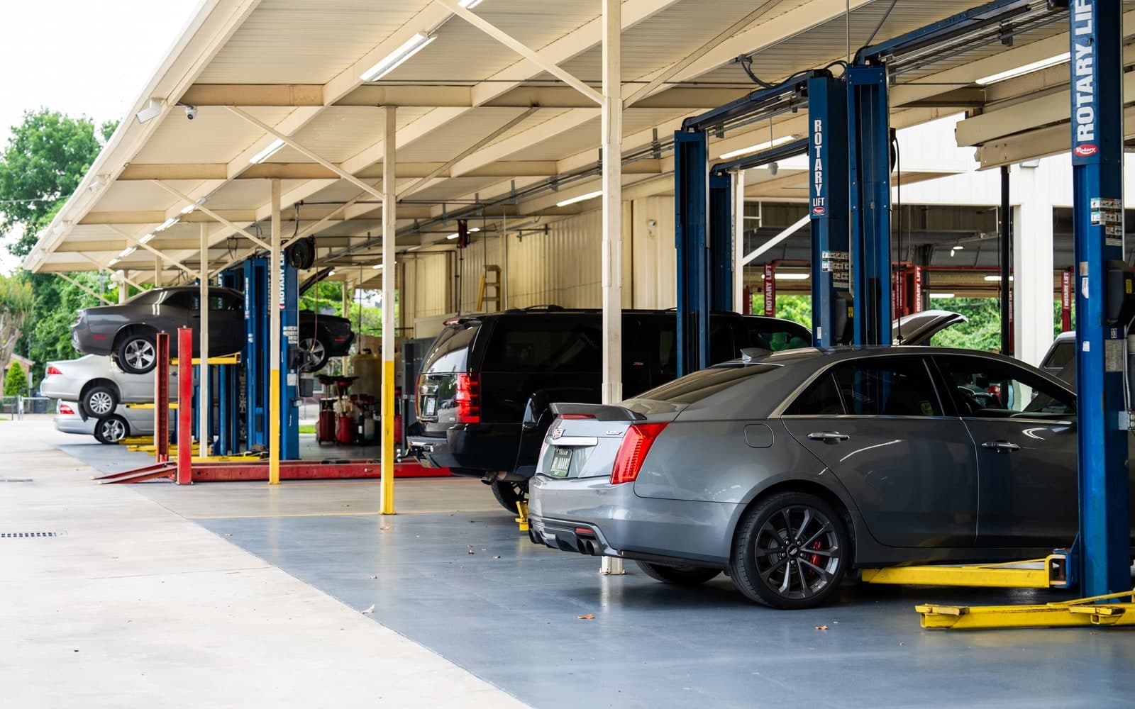 Adams Automotive Blalock shop exterior and service bays.